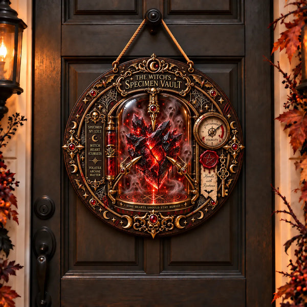 The Witch's Specimen Vault - Crimson Relic Round Wood Sign - main